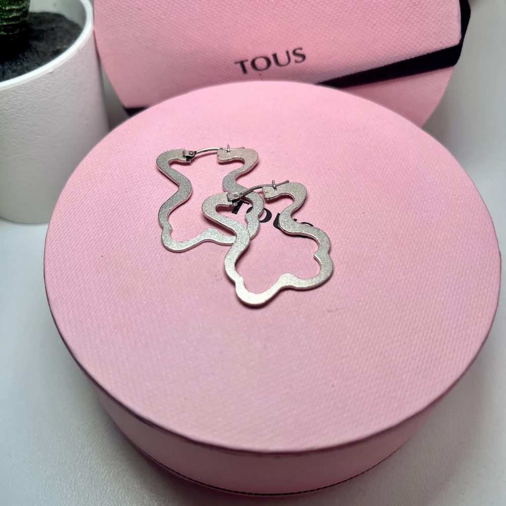 Tous Silver Bear Outline Earrings